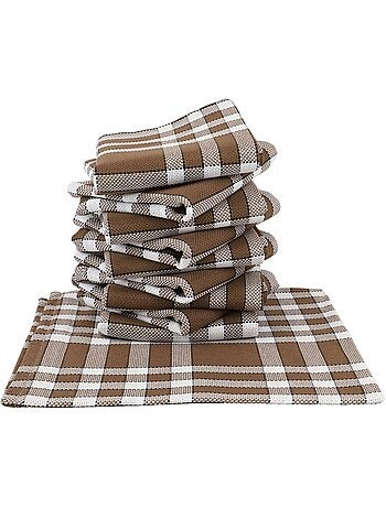 Lot de 10 serviettes de table carreaux vichy normand marron NELLY