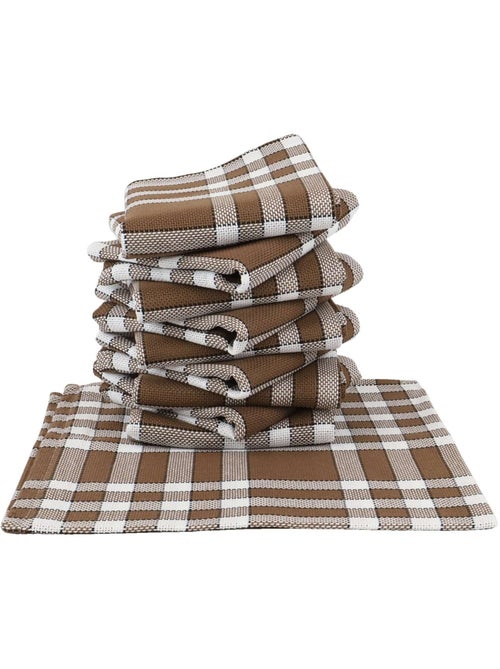 Lot de 10 serviettes de table carreaux vichy normand marron NELLY - Kiabi