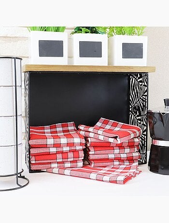 Lot de 10 serviettes de table carreaux vichy normand rouge NELLY