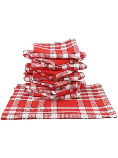 Lot de 10 serviettes de table carreaux vichy normand rouge NELLY - Kiabi
