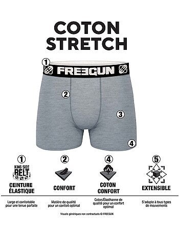 Lot de 12 boxers homme en coton modèles aléatoires Pack surprise Freegun