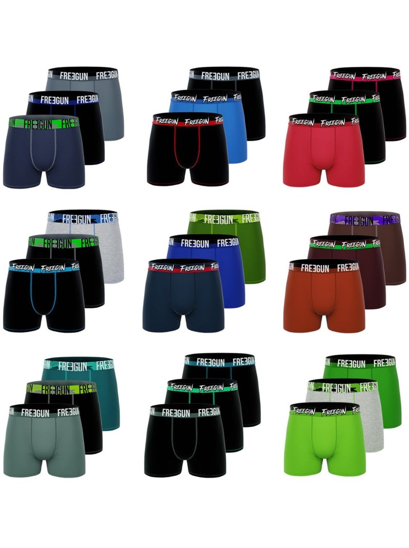 Lot de 12 boxers homme en coton modèles aléatoires Pack surprise Freegun Noir - Kiabi