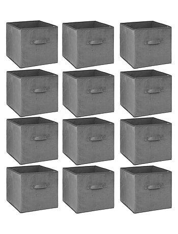 Lot de 12 cubes de rangement en tissu l.31 x h. 31 cm - Gris foncé