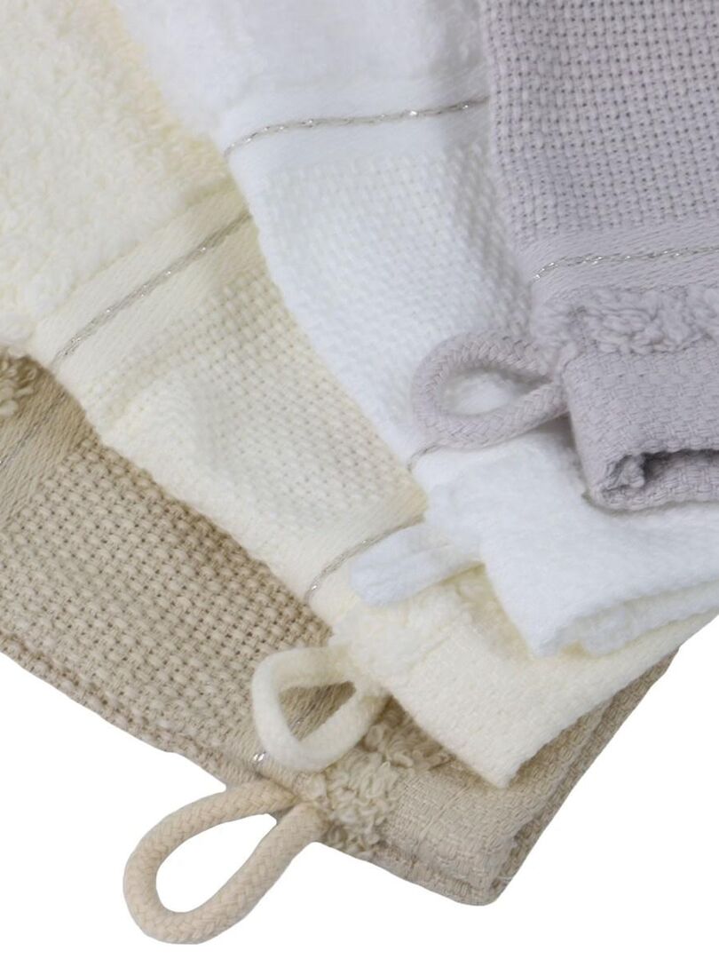 Lot De 12 Gants De Toilette Coton Bouclette éponge Jacquard IRIS - Ecru