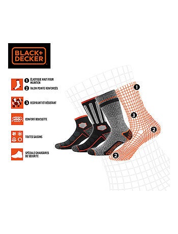 Lot de 12 paires de chaussettes haute de travail tekl black & decker
