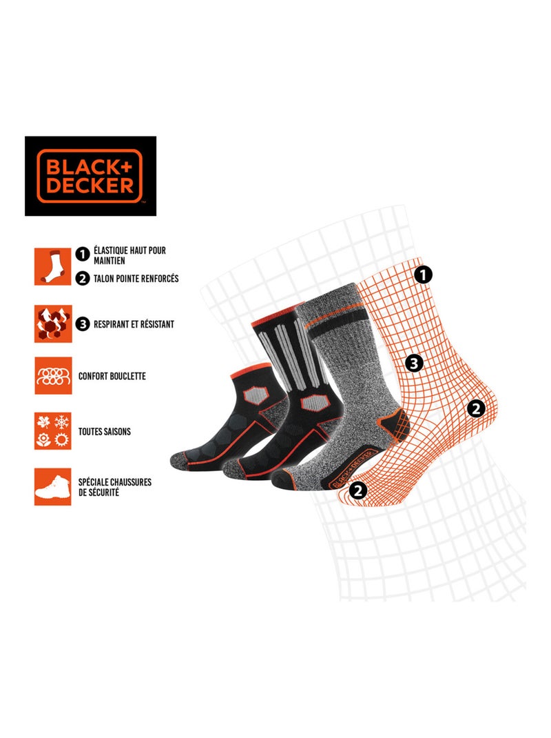 Lot de 12 paires de chaussettes haute de travail tekl black & decker Noir - Kiabi