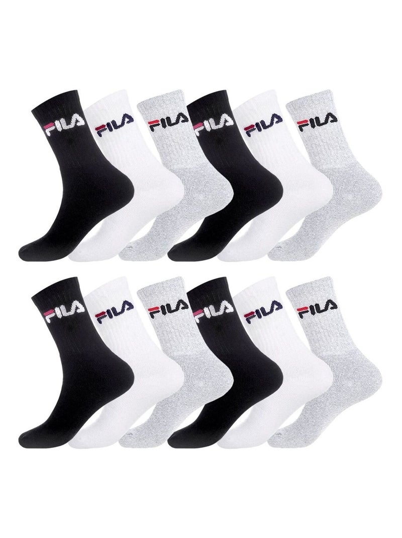 Lot de 12 Paires de Chaussettes Tennis Assorties Fila Blanc Gris Noir - Kiabi