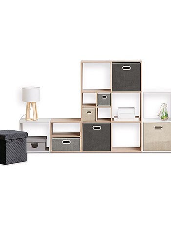 Lot de 12 paniers de rangement en tissu avec poignée MIX'N MODUL