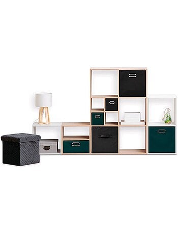 Lot de 12 paniers de rangement en tissu avec poignée MIX'N MODUL