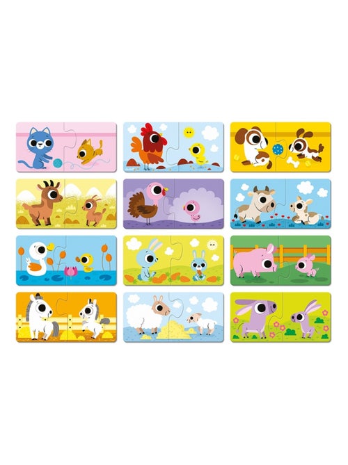 Lot de 12 petits puzzles Parents et bébés animaux - Kiabi