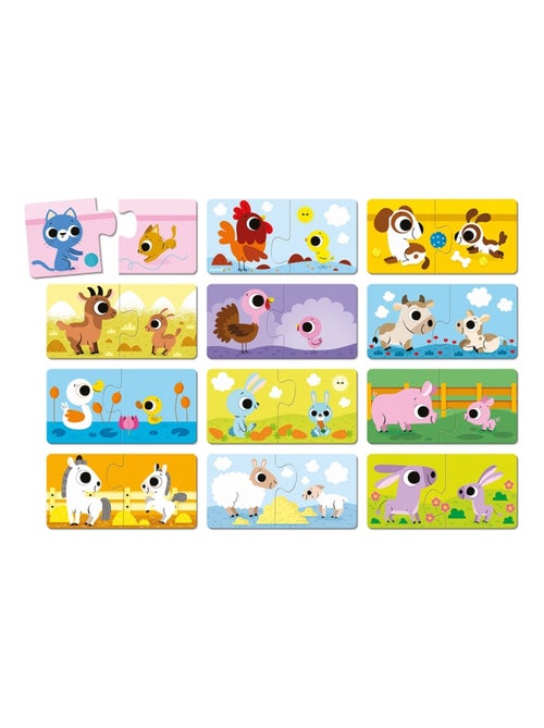 Lot de 12 petits puzzles Parents et bébés animaux - Kiabi