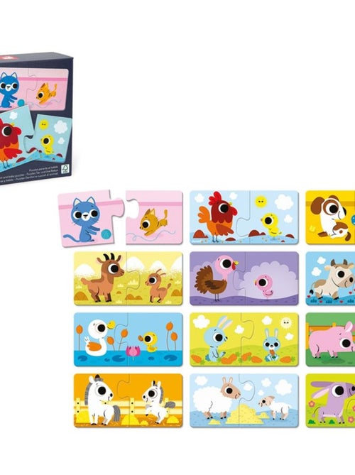 Lot de 12 petits puzzles Parents et bébés animaux - Kiabi