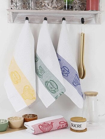 Lot de 12 torchons coton nid d'abeille jacquard REBECCA