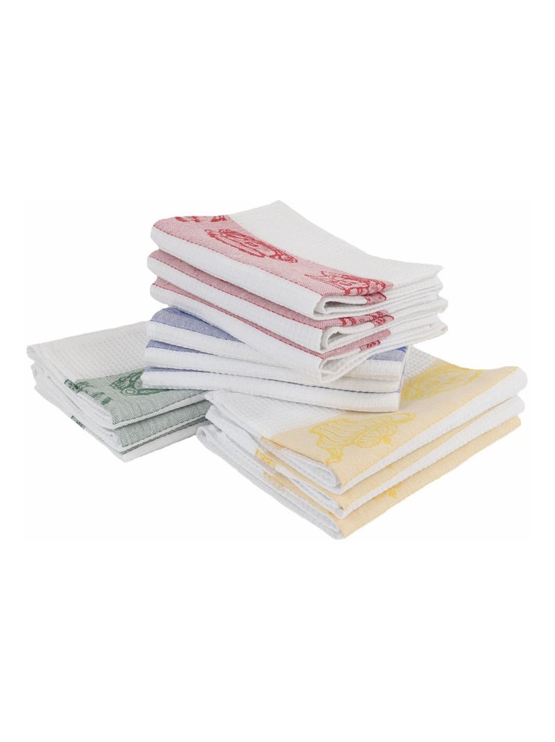 Lot de 12 torchons coton nid d'abeille  jacquard REBECCA Multicolore - Kiabi
