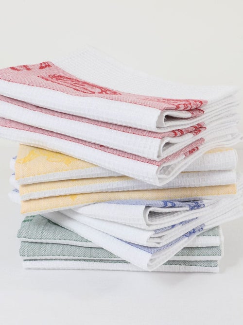 Lot de 12 torchons coton nid d'abeille  jacquard REBECCA - Kiabi
