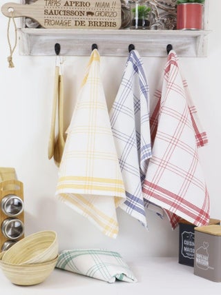 Lot de 12 torchons de cuisine coton tiss? teint jacquard MAEVA