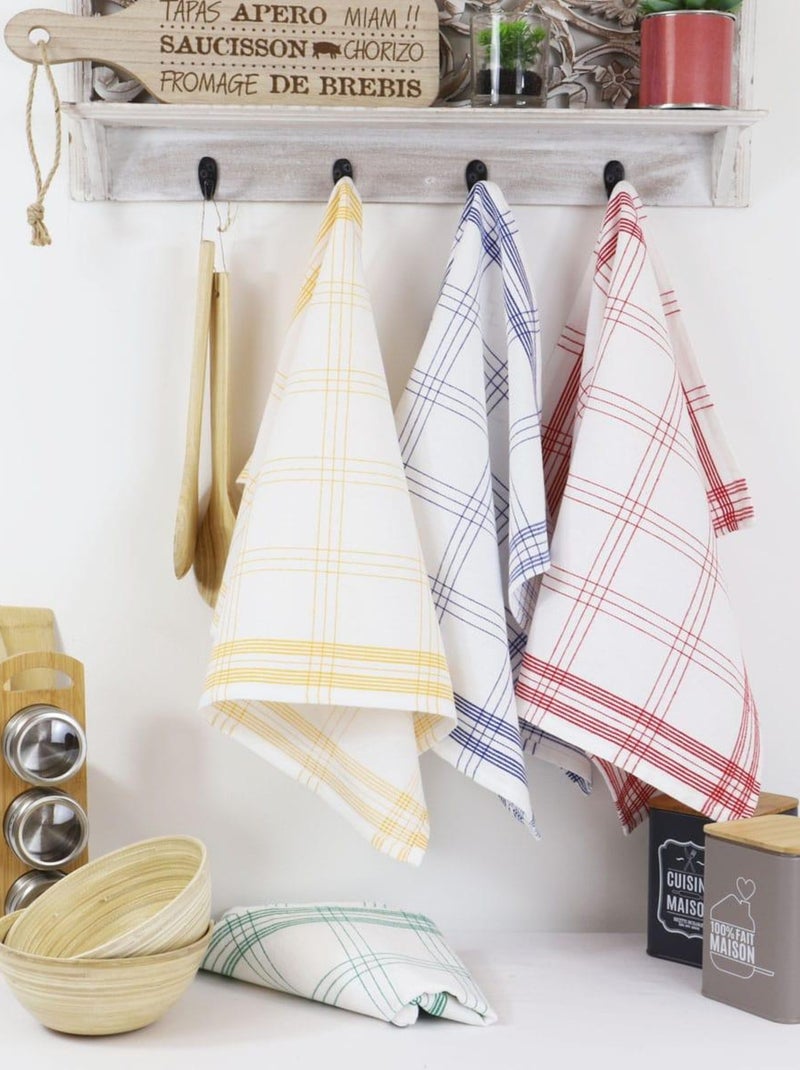 Lot de 12 torchons de cuisine coton tiss? teint jacquard MAEVA Multicolore - Kiabi