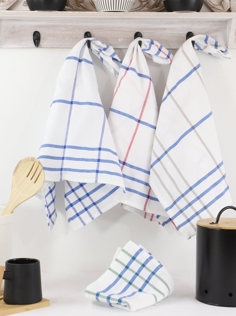 Lot de 12 torchons de cuisine coton tissé teint jacquard MABELLA Bleu Multicolore Blanc - Kiabi