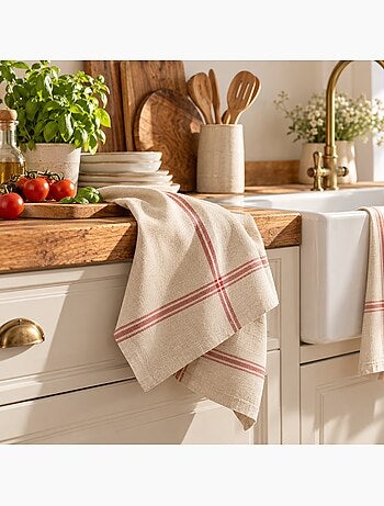Lot de 12 torchons de cuisine pur lin normandie