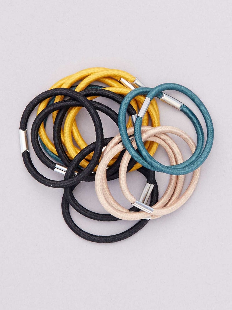 Lot de 15 élastiques unis jaune/vert/noir - Kiabi