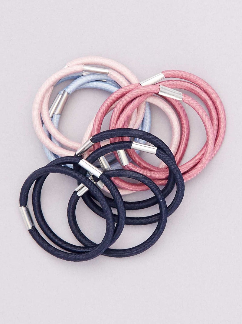 Lot de 15 élastiques unis rose/bleu/noir - Kiabi