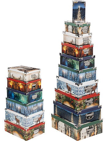 Lot de 16 boîtes rectangles imprimées tradition