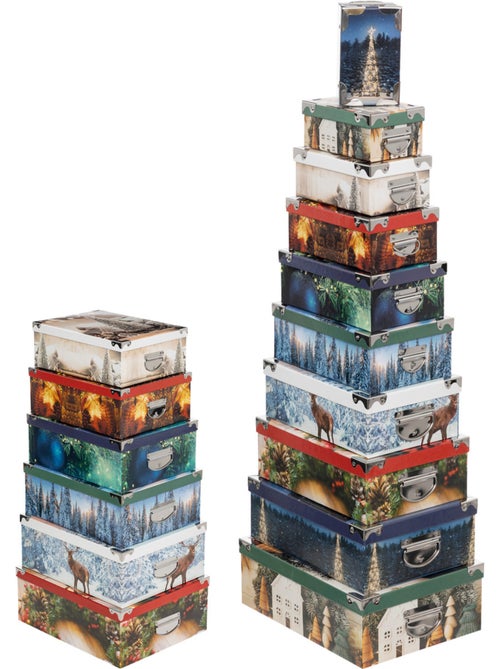 Lot de 16 boîtes rectangles imprimées tradition - Kiabi