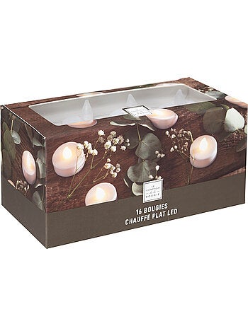 Lot de 16 bougies LED chauffe plat 3,8x3,7cm blanc