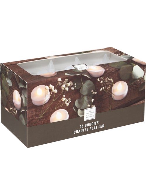 Lot de 16 bougies LED chauffe plat 3,8x3,7cm blanc - Kiabi