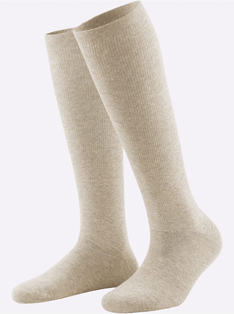 Lot de 2  - Bas De Maintien Hauteur Du Genou 60% Coton - Taille Standard - Witt Beige - Kiabi
