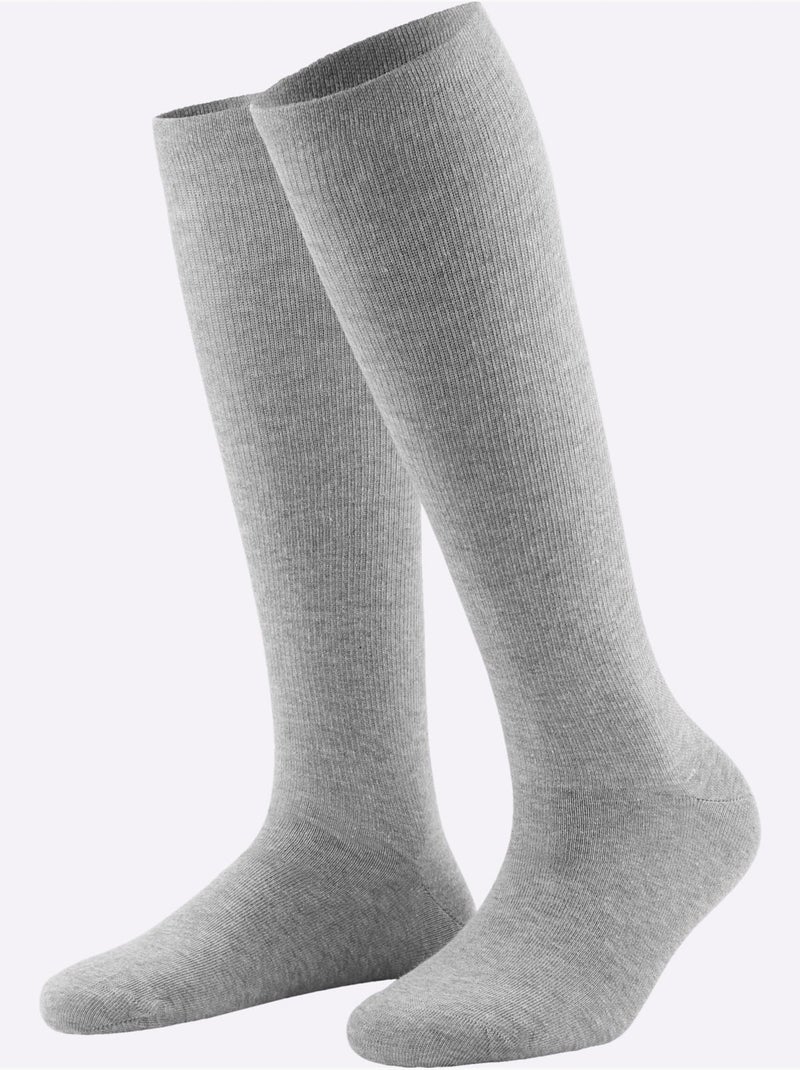 Lot de 2  - Bas De Maintien Hauteur Du Genou 60% Coton - Taille Standard - Witt Gris chiné - Kiabi