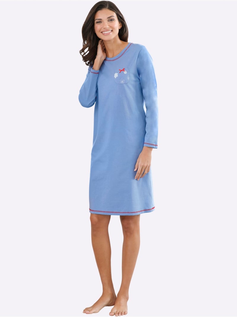 Lot de 2  - Chemises De Nuit Jersey Fin - Taille Standard - Moda Vilona Bleu ciel - Kiabi
