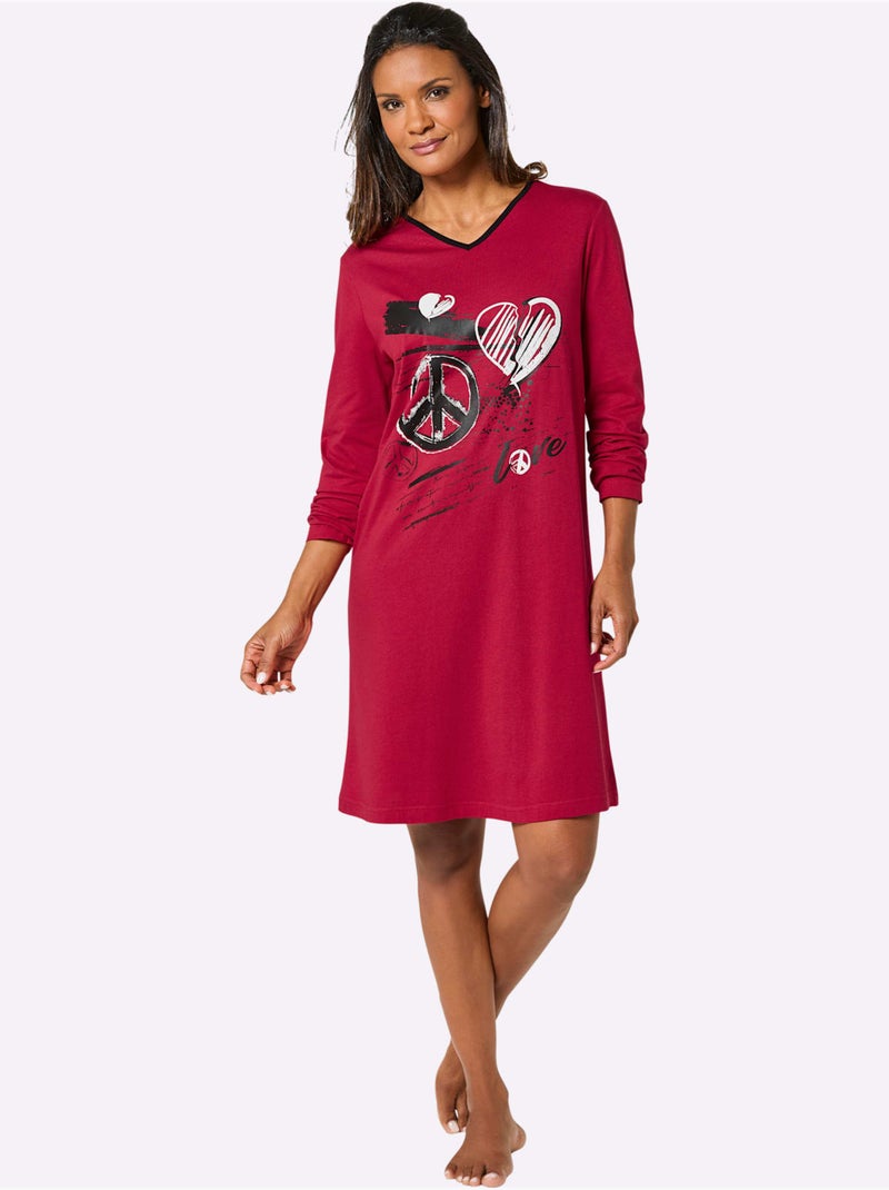 Lot de 2  - Chemises De Nuit Jersey Fin - Taille Standard - Witt Blanc/Rouge - Kiabi