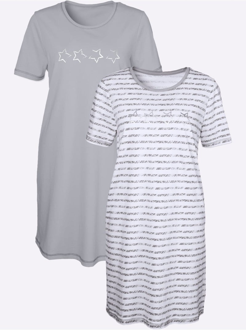 Lot de 2  - Chemises De Nuit Jersey Fin - Taille Standard - Witt Gris Gris - Kiabi