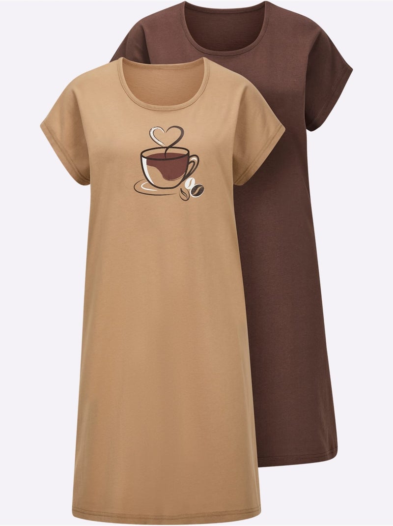 Lot de 2  - Chemises De Nuit Jersey Fin - Taille Standard - Witt Marron - Kiabi