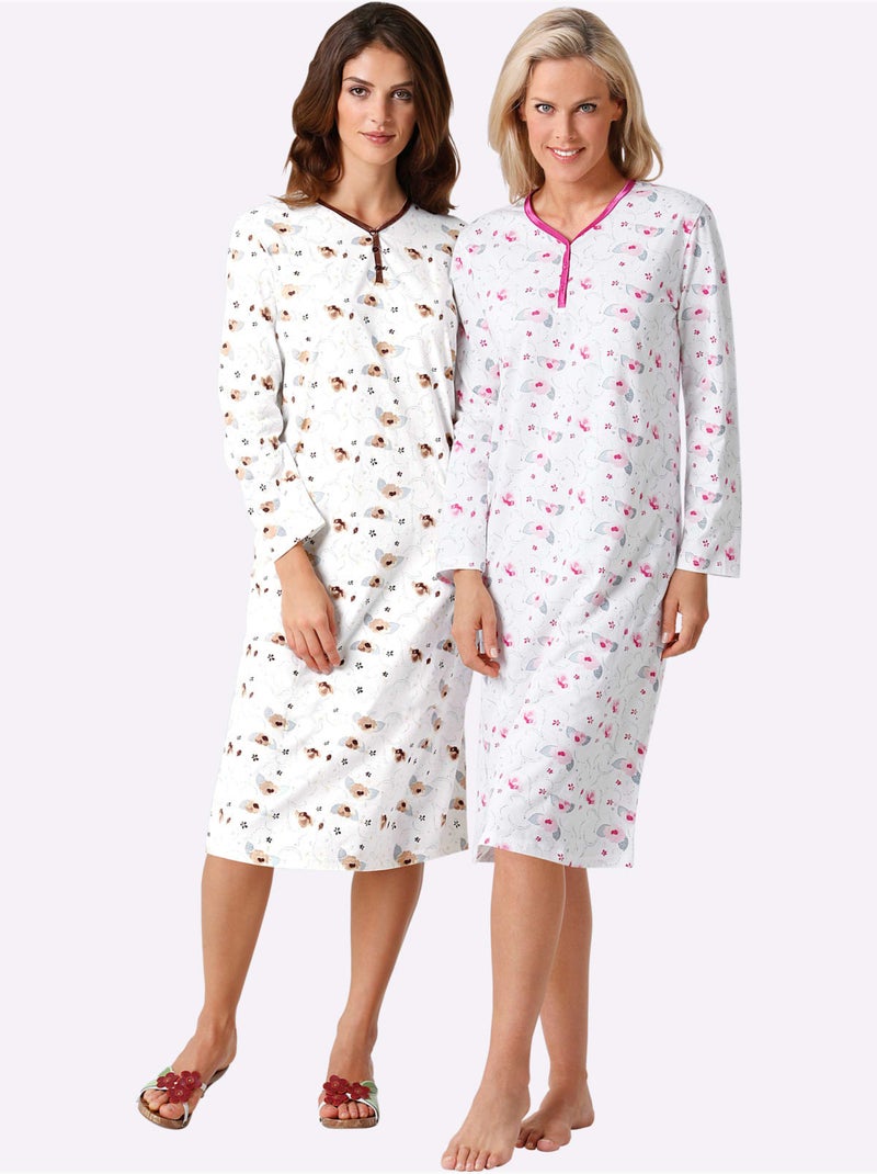 Lot de 2  - chemises de nuit jersey fin - taille standard - witt Rose - Kiabi