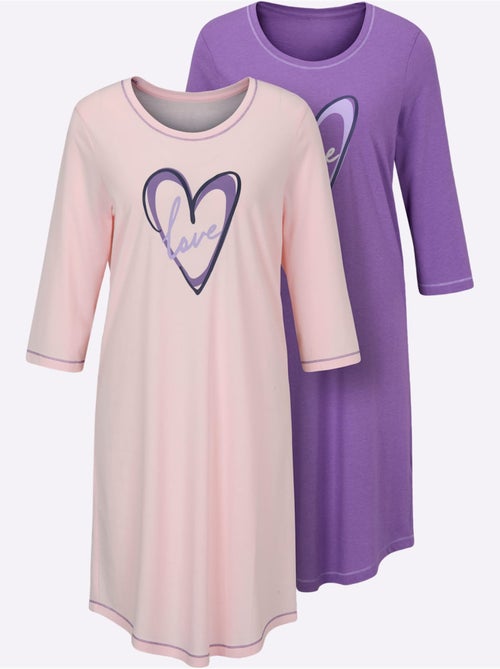 Lot de 2  - Chemises De Nuit Jersey Fin - Taille Standard - Witt - Kiabi