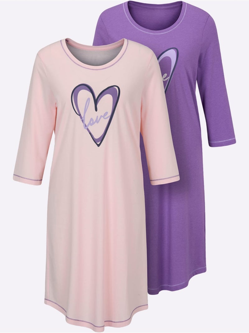 Lot de 2  - Chemises De Nuit Jersey Fin - Taille Standard - Witt Violet/Rose - Kiabi