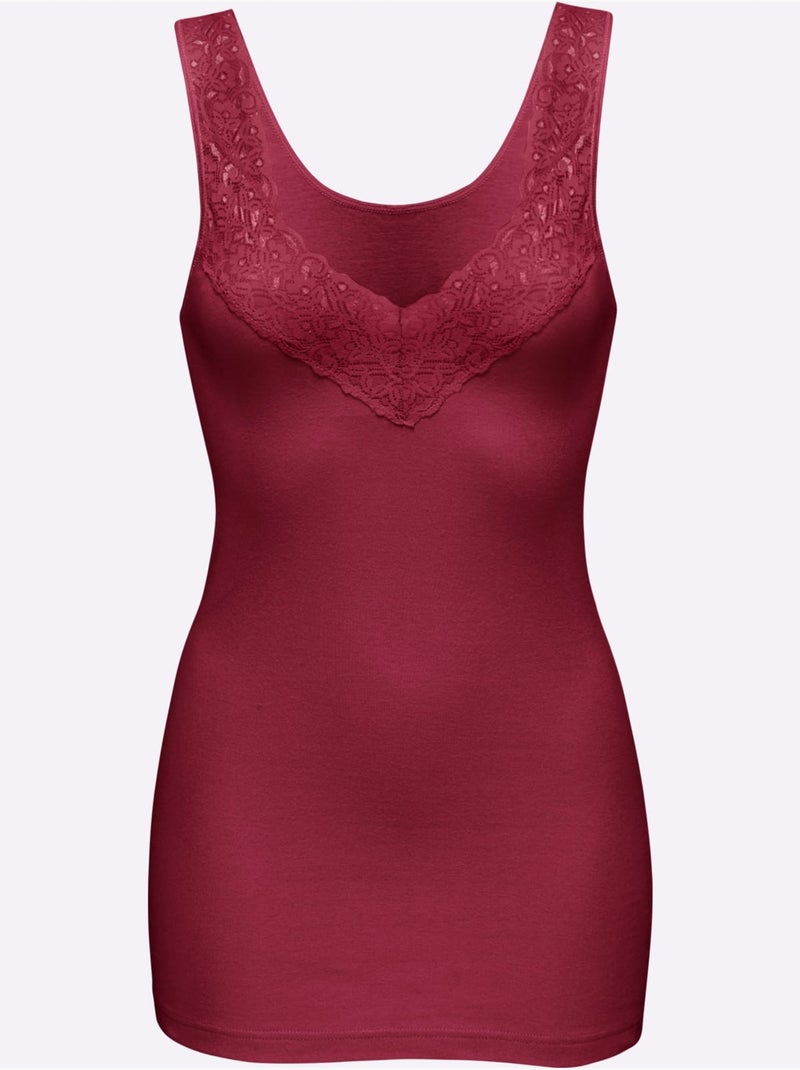 Lot de 2  - Débardeur Côtes Fines - Taille Standard - Witt Bordeaux - Kiabi