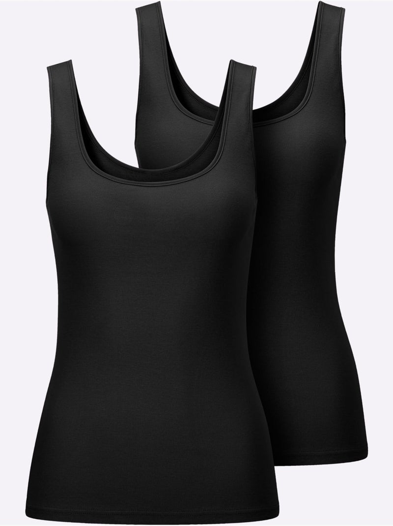 Lot de 2  - Débardeur Côtes Fines - Taille Standard - Witt Noir - Kiabi