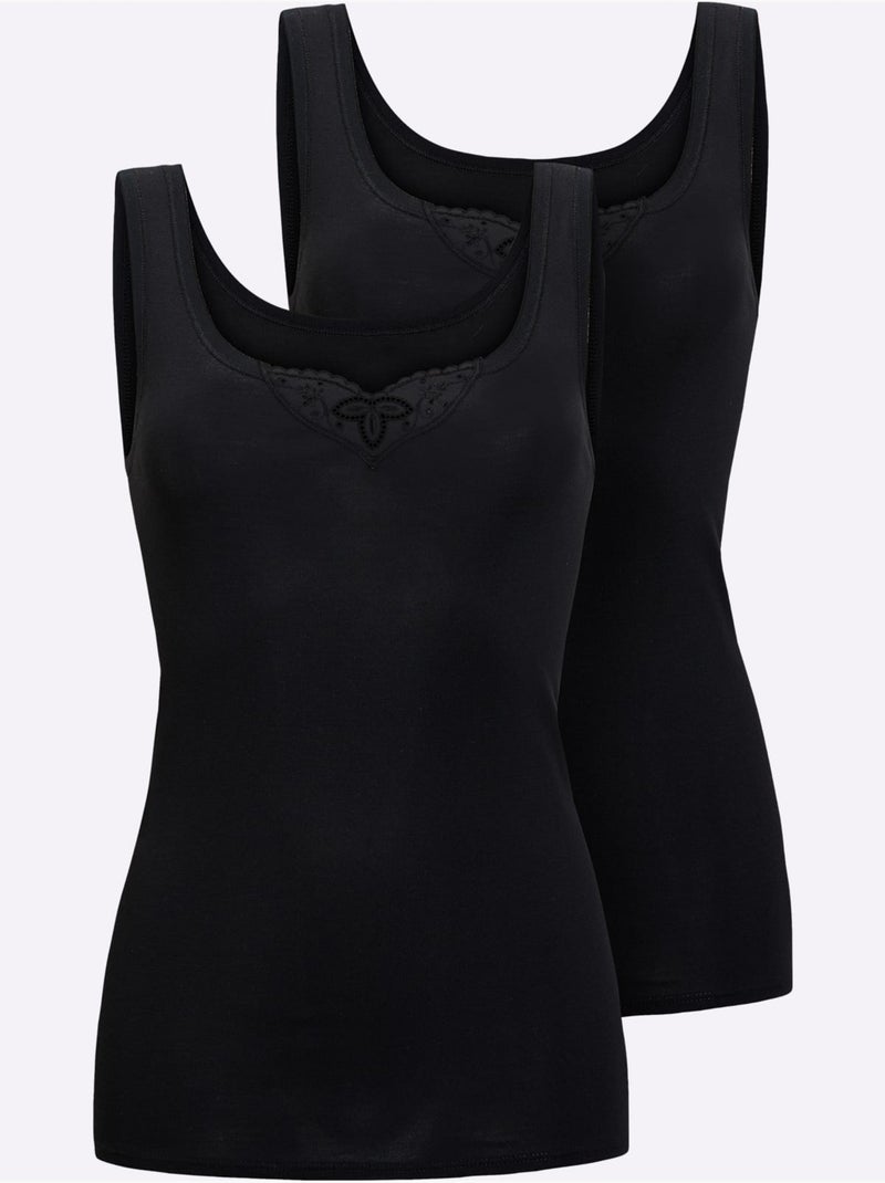 Lot de 2  - Débardeur Côtes Fines - Taille Standard - Witt Noir - Kiabi