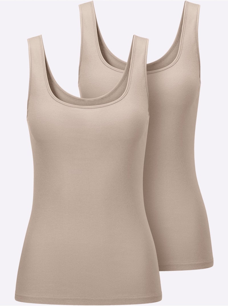Lot de 2  - Débardeur Côtes Fines - Taille Standard - Witt Sable - Kiabi