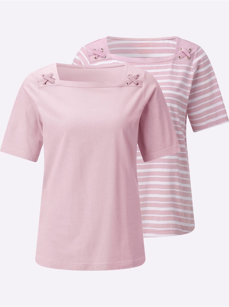 Lot de 2  - Ensemble T-shirts Pur Coton - Taille Standard - Witt Rose/Blanc - Kiabi