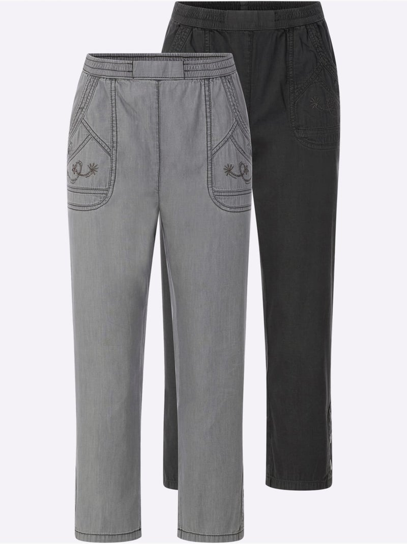 Lot de 2  - Jean 3/4 100% Coton - Taille Standard - Witt Gris Noir - Kiabi
