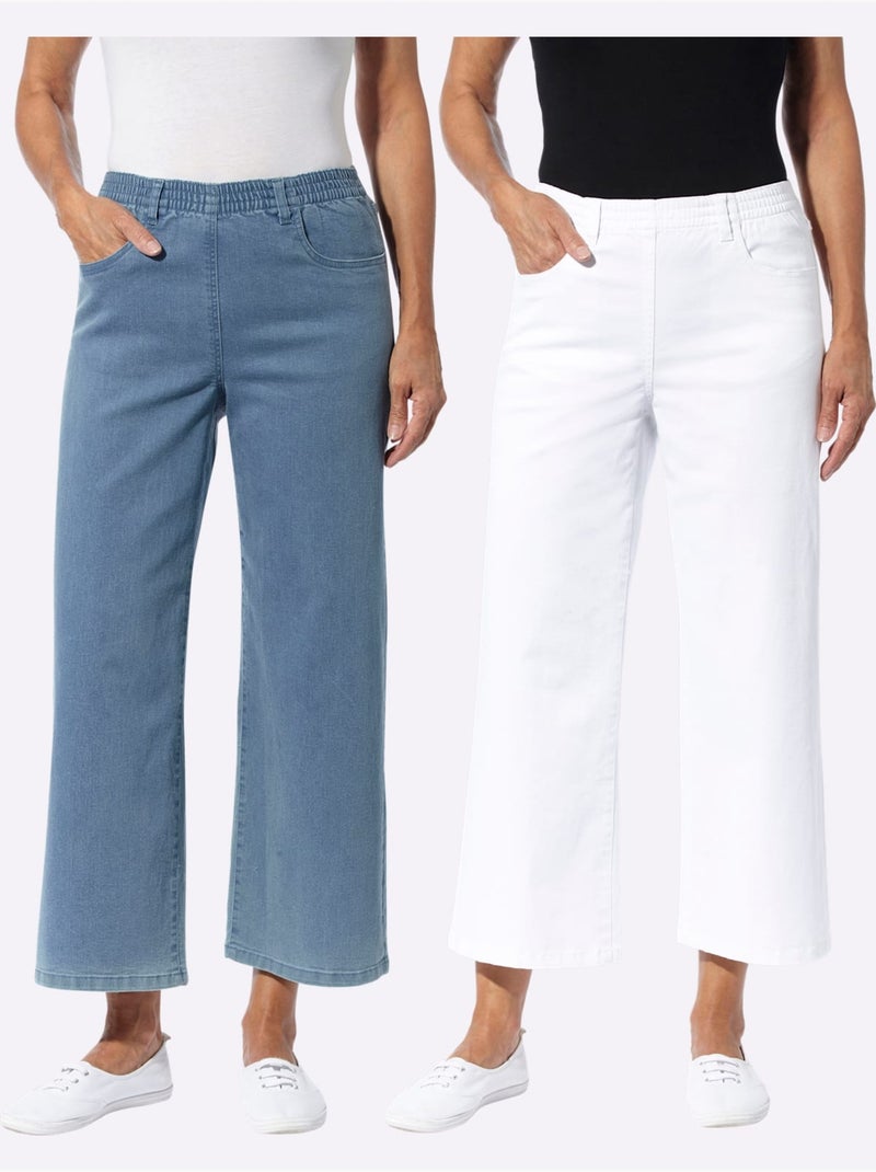 Lot de 2  - Jean 7/8 - Taille Standard - Moda Vilona Bleu Blanc - Kiabi
