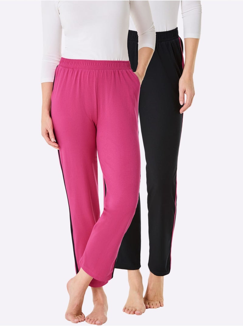 Lot de 2  - Pantalons Jersey Fin - Taille Courte - Witt Noir Rose - Kiabi