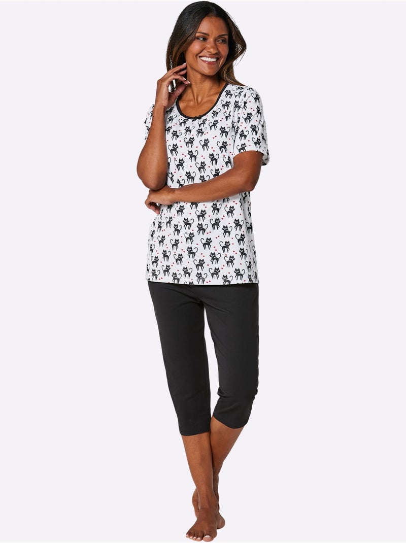 Lot de 2  - Pyjama Court Jersey Fin - Taille Standard - Witt Blanc / Noir / Rouge - Kiabi