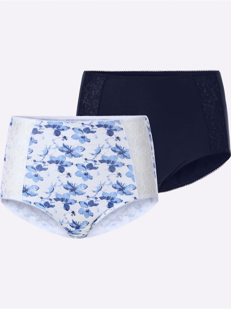 Lot de 2  - Slip Taille Haute Lot De 2 - Taille Standard - Moda Vilona Blanc Bleu marine - Kiabi