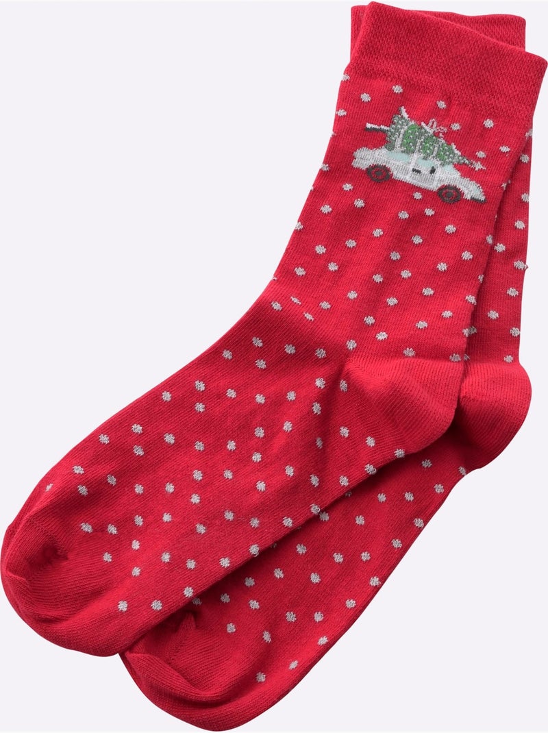 Lot de 2  - Socquettes Pour Dames - Taille Standard - Witt Rouge - Kiabi