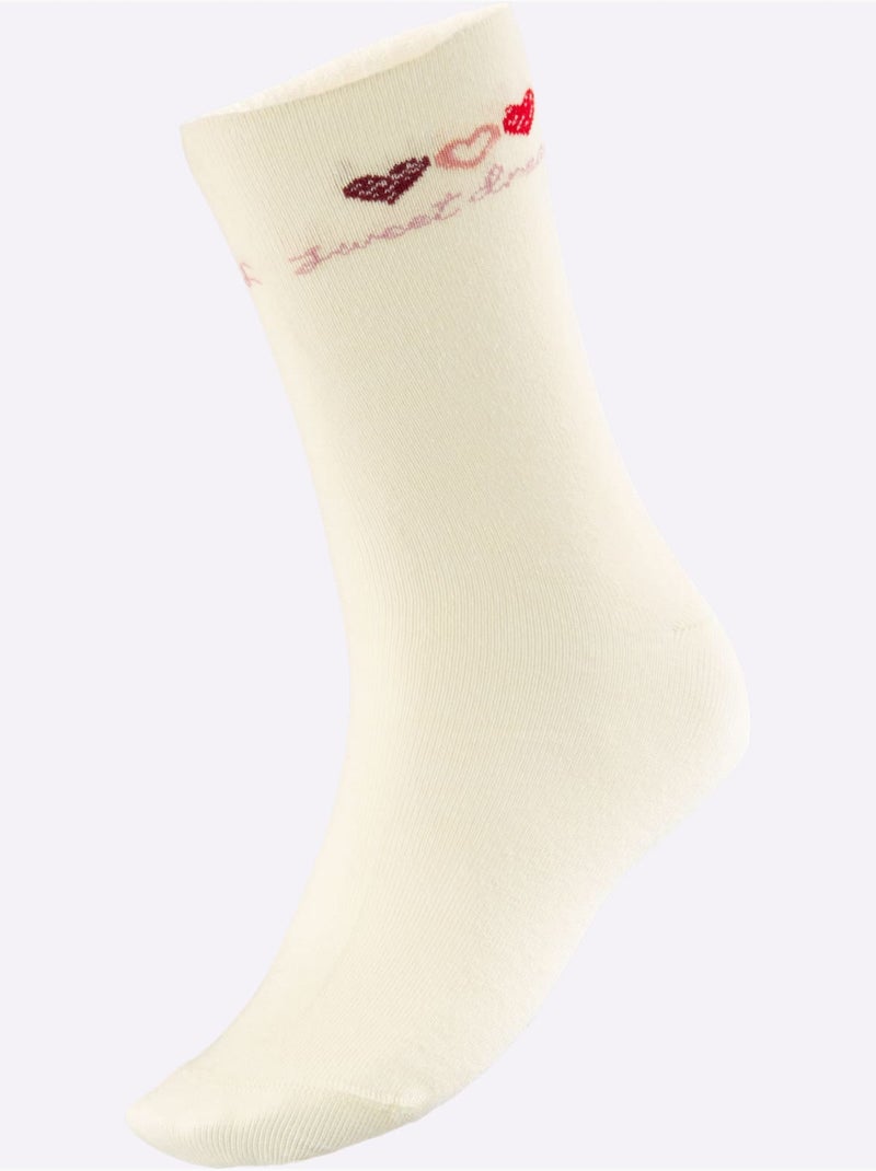Lot de 2  - Socquettes Pour Dames Qualité Coton - Taille Standard - Witt Ecru/Rouge - Kiabi